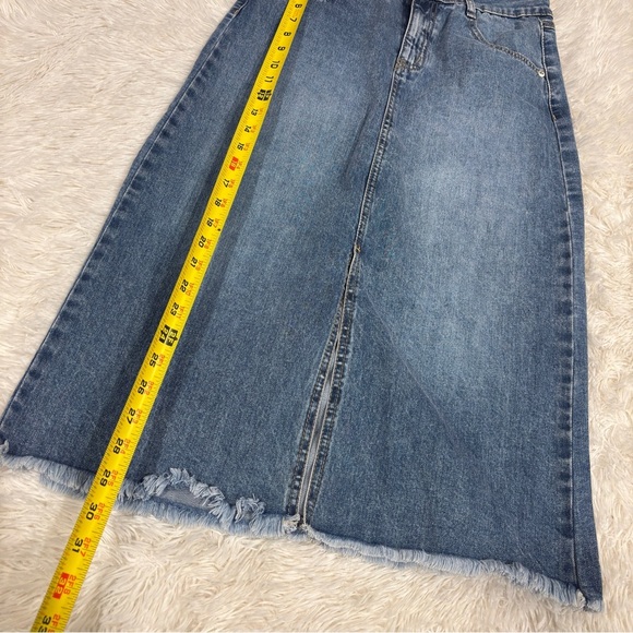 Rewash front Slit Maxi raw hem denim Skirt Vintage Reunion Size 27 - Picture 2 of 11